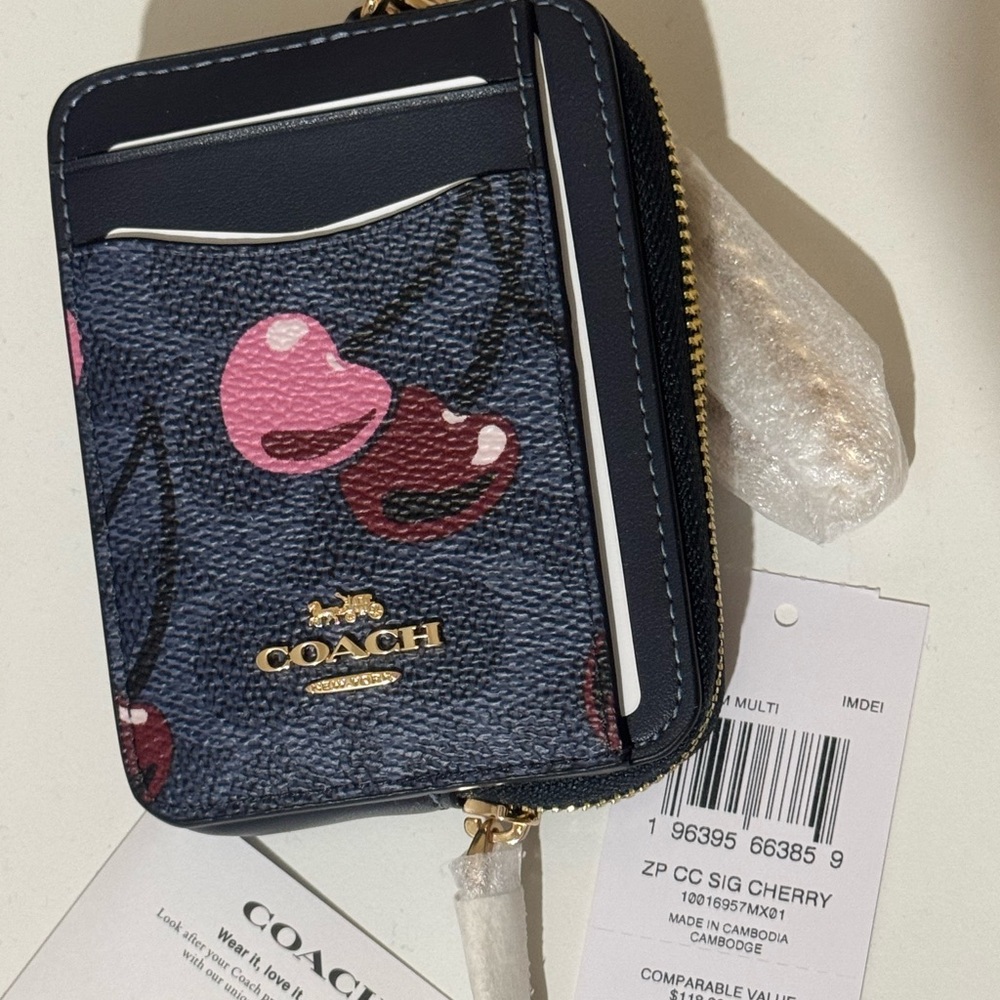 Coach zip cherry wallet NWT